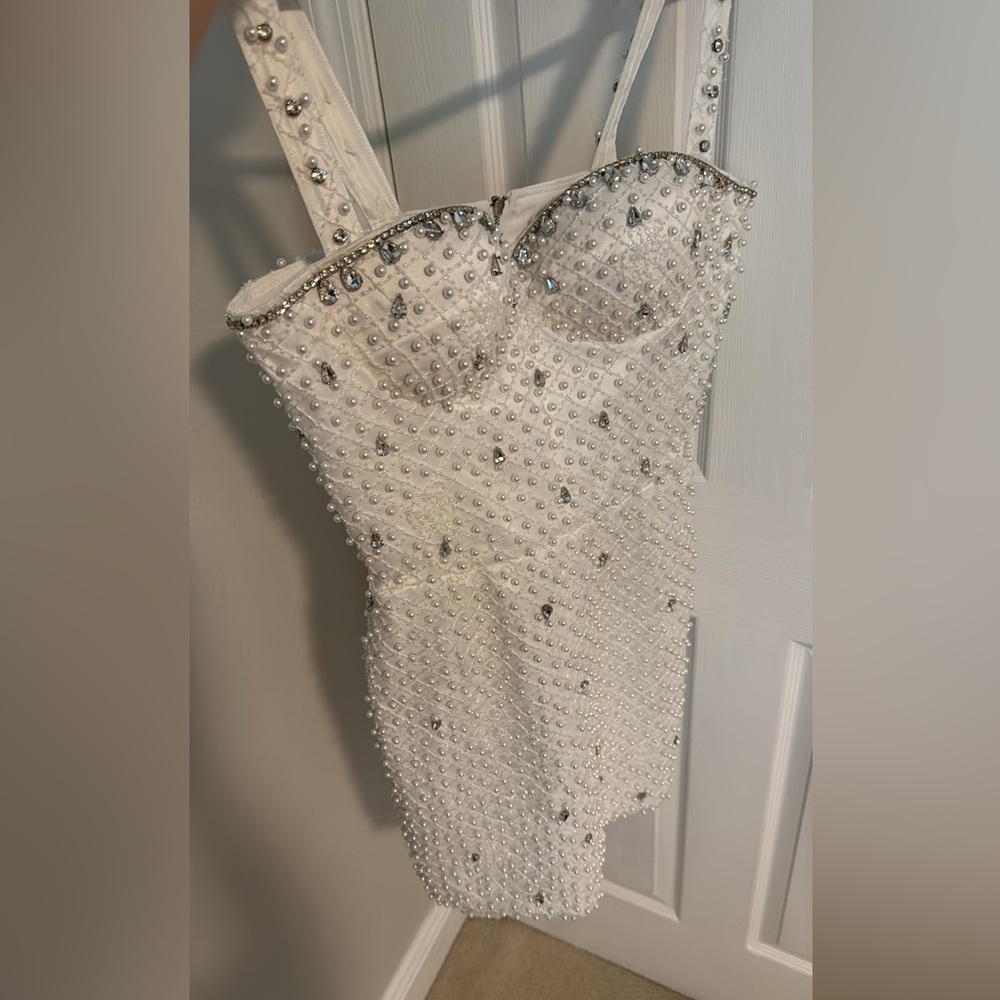 Glamorous White Dress with Silver Beading